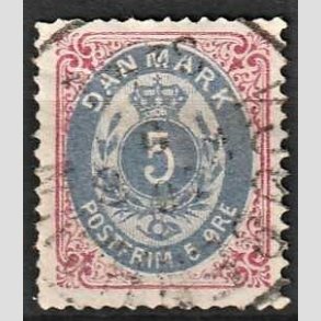 FRIM�RKER DANMARK | 1875 - AFA 24 - 5 �re r�d/bl� - Stemplet