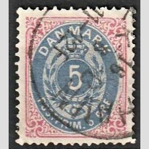 FRIM�RKER DANMARK | 1875 - AFA 24 - 5 �re r�d/bl� - Stemplet
