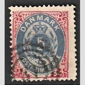 FRIM�RKER DANMARK | 1875 - AFA 24 - 5 �re r�d/bl� - Stemplet