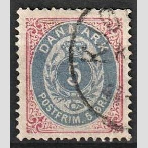 FRIM�RKER DANMARK | 1875 - AFA 24 - 5 �re r�d/bl� - Stemplet