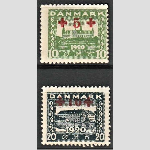 FRIMRKER DANMARK | 1921 - AFA 120,121 - +5 +10 re grn og +10 +20 re bl Rde Kors provisorier - Ubrugt