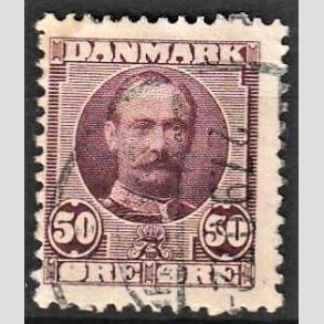 FRIM�RKER DANMARK | 1907 - AFA 58 - Frederik VIII 50 �re r�dlilla - Stemplet