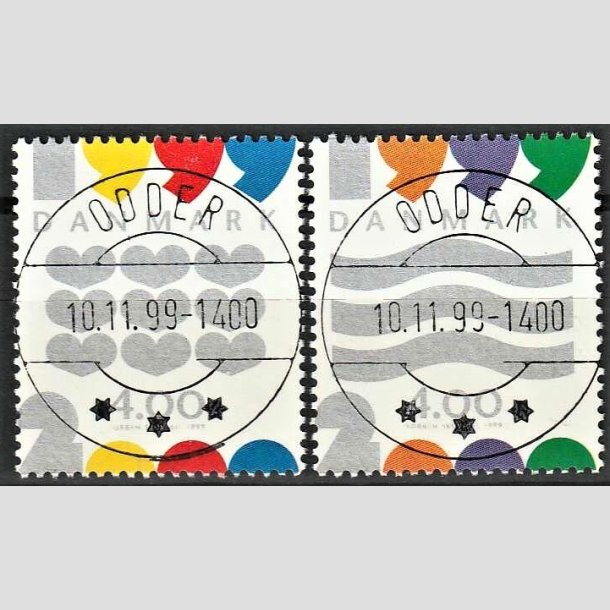 FRIMRKER DANMARK | 1999 - AFA 1232,1233 - Millennium-frimrker - 4,00 + 4,00 Kr. i st - Pragt Stemplet Odder