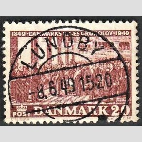FRIM�RKER DANMARK | 1949 - AFA 315 - Grundloven 100 �r - 20 �re r�dbrun - Lux Stemplet Lundby