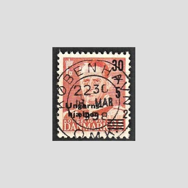 FRIMRKER DANMARK | 1957 - AFA 369 - Ungarnshjlpen - 30 + 5 re orangerd - Pragt Stemplet Kbenhavn