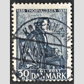 FRIM�RKER DANMARK | 1938 - AFA 251 - Thorvaldsen 30 �re bl� - Lux Stemplet 
