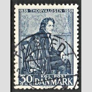 FRIM�RKER DANMARK | 1938 - AFA 251 - Thorvaldsen 30 �re bl� - Lux Stemplet Thisted