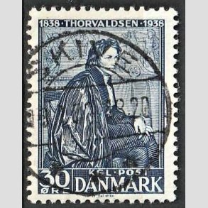 FRIM�RKER DANMARK | 1938 - AFA 251 - Thorvaldsen 30 �re bl� - Lux Stemplet Skive