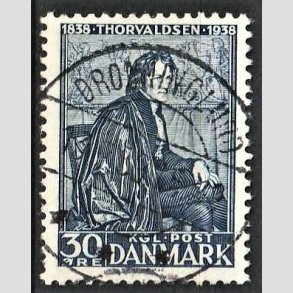 FRIM�RKER DANMARK | 1938 - AFA 251 - Thorvaldsen 30 �re bl� - Lux Stemplet Dronninglund