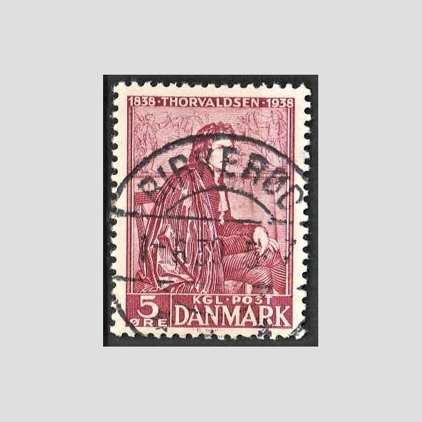 FRIMRKER DANMARK | 1938 - AFA 249 - Thorvaldsen 5 re rdlilla - Lux Stemplet Birkerd