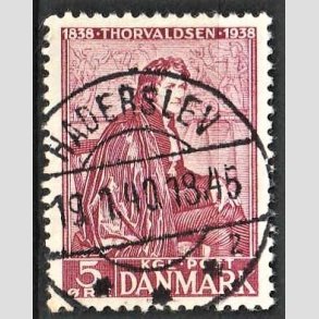 FRIM�RKER DANMARK | 1938 - AFA 249 - Thorvaldsen 5 �re r�dlilla - Lux Stemplet Haderslev