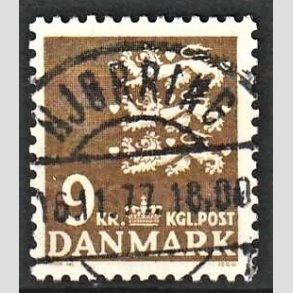FRIMRKER DANMARK | 1977 - AFA 648 - Rigsvben 9 Kr. olivenbrun - Lux Stemplet Hjrring