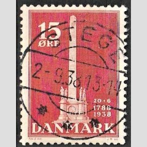 FRIM�RKER DANMARK | 1938 - AFA 244 - Stavnsb�ndet 15 �re r�d - Lux Stemplet Stege