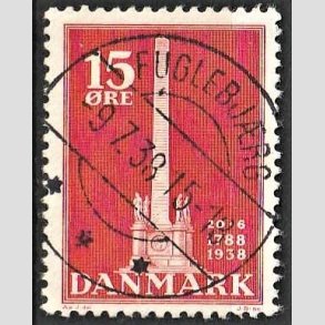 FRIM�RKER DANMARK | 1938 - AFA 244 - Stavnsb�ndet 15 �re r�d - Lux Stemplet Fuglebj�rg
