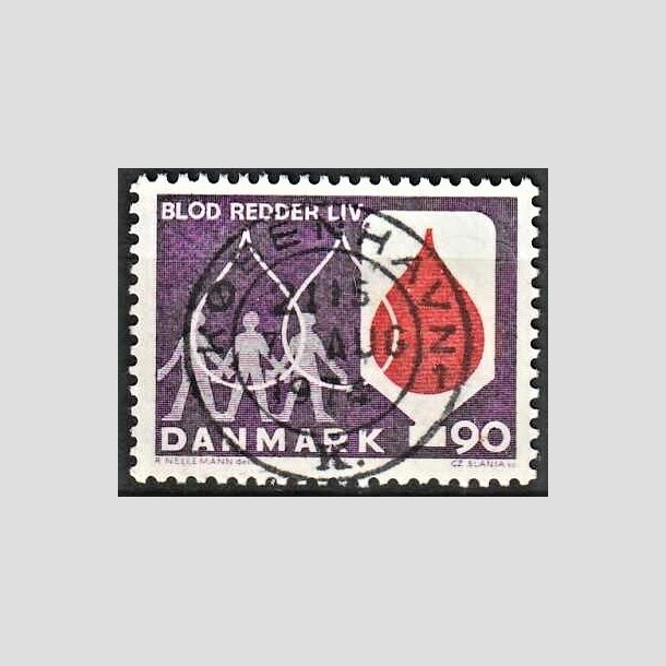 FRIMRKER DANMARK | 1974 - AFA 558 - Bloddonorsagen - 90 re violet/rd - Pragt Stemplet Kbenhavn