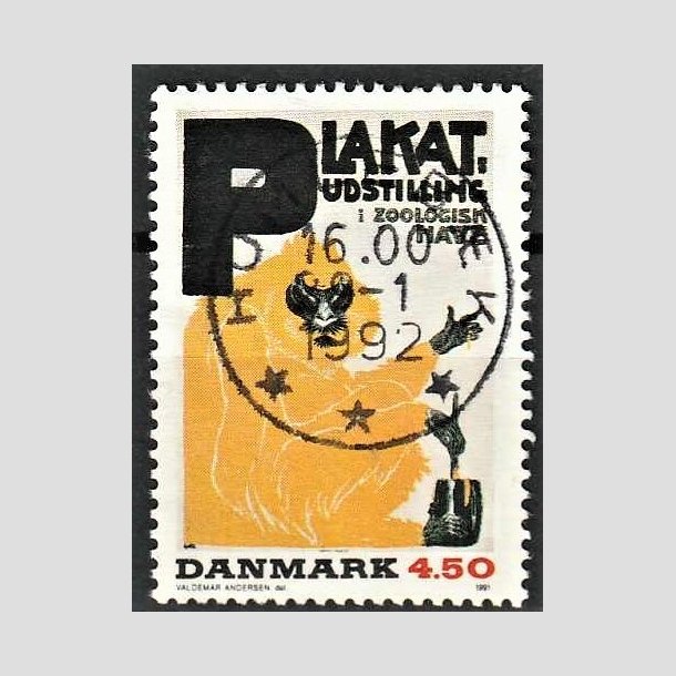 FRIMRKER DANMARK | 1991 - AFA 1000 - Dansk Plakatkunst - 4,50 Kr. flerfarvet - Pragt Stemplet Humlebk