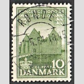 FRIM�RKER DANMARK | 1953-56 - AFA 351 - Det Danske Kongerige 1000 �r - 10 �re gr�n - Pragt Stemplet R�nde