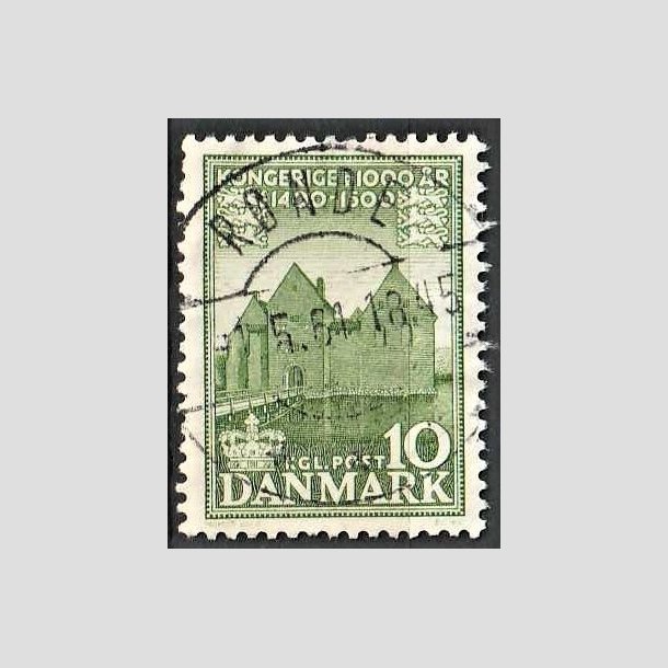 FRIMRKER DANMARK | 1953-56 - AFA 351 - Det Danske Kongerige 1000 r - 10 re grn - Pragt Stemplet Rnde