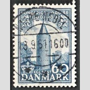 FRIM�RKER DANMARK | 1953-56 - AFA 350 - Kongeriget 1000 �r - 60 �re bl� - Pragt Stemplet N�rre-Nebel