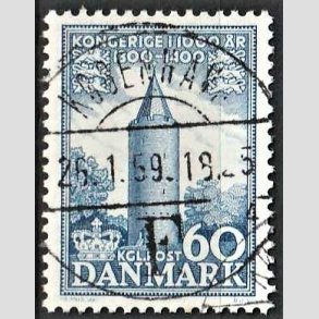 FRIM�RKER DANMARK | 1953-56 - AFA 350 - Kongeriget 1000 �r - 60 �re bl� - Pragt Stemplet N�rre-Nebel