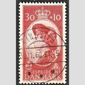 FRIMRKER DANMARK | 1960 - AFA 390 - Dronning Ingrid - 30 + 10 re rd - Pragt Stemplet Ringsted