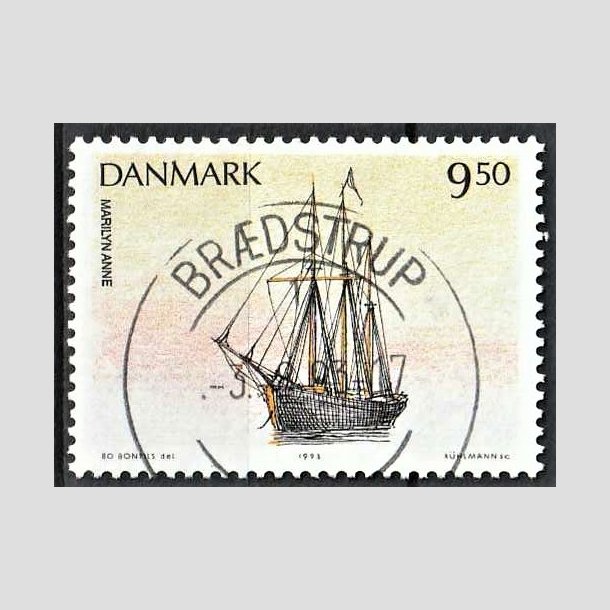 FRIMRKER DANMARK | 1993 - AFA 1048 - Sejlskibe - 9,50 Kr. flerfarvet - Pragt Stemplet