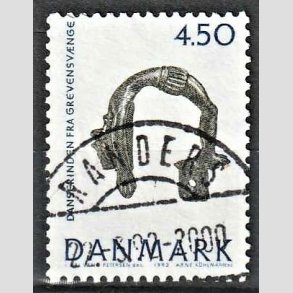 FRIM�RKER DANMARK | 1992 - AFA 1008 - Nationalmuseets samlinger - 4,50 Kr. bl�/gr�n - Lux Stemplet Randers