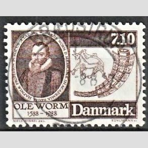 FRIM�RKER DANMARK | 1988 - AFA 905 - Naturforskeren Ole Worm  - 7,10 Kr. brun - Lux Stemplet Br�dstrup