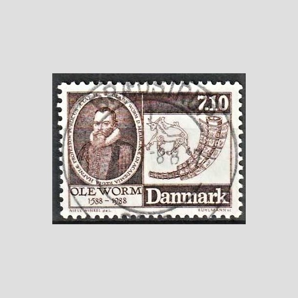 FRIMRKER DANMARK | 1988 - AFA 905 - Naturforskeren Ole Worm  - 7,10 Kr. brun - Lux Stemplet Brdstrup