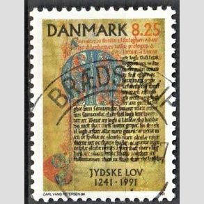 FRIM�RKER DANMARK | 1991 - AFA 991 - Jyske Lov 750 �r. - 8,25 Kr. flerfarvet - Lux Stemplet Br�dstrup