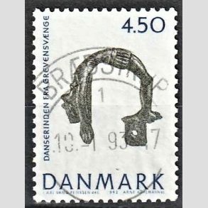 FRIM�RKER DANMARK | 1992 - AFA 1008 - Nationalmuseets samlinger - 4,50 Kr. bl�/gr�n - Lux Stemplet Br�dstrup
