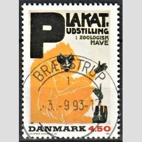 FRIM�RKER DANMARK | 1991 - AFA 1000 - Dansk Plakatkunst - 4,50 Kr. flerfarvet - Pragt Stemplet Br�dstrup