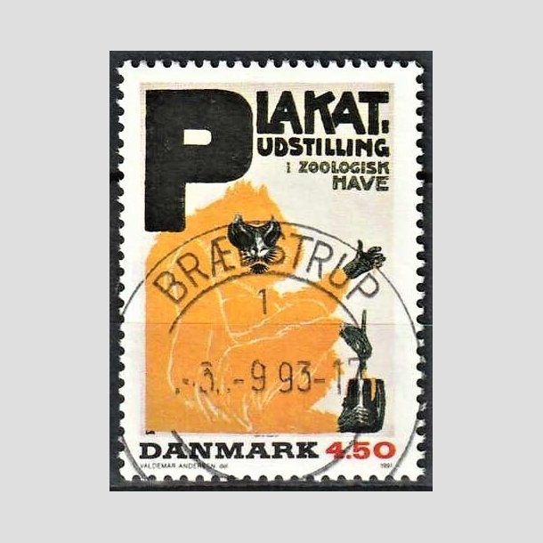FRIMRKER DANMARK | 1991 - AFA 1000 - Dansk Plakatkunst - 4,50 Kr. flerfarvet - Pragt Stemplet Brdstrup