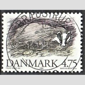 FRIM�RKER DANMARK | 1994 - AFA 1077 - Truede danske dyr - 4,75 Kr. Gr�vling - Pragt Stemplet Br�dstrup
