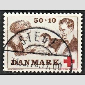 FRIMRKER DANMARK | 1969 - AFA 491 - Dans Rde Kors tillgsvrdi - 50 + 10 re brun/rd - Pragt Stemplet Stege