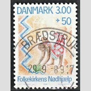 FRIMRKER DANMARK | 1988 - AFA 907 - Folkekirkens Ndhjlp - 3,00 Kr. + 50 re flerfarvet - Pragt Stemplet Brdstrup