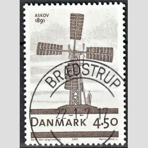 FRIM�RKER DANMARK | 2007 - AFA 1492 - Danske vindm�ller - 4,50 Kr. M�llen i Anskov - Pragt Stemplet Br�dstrup
