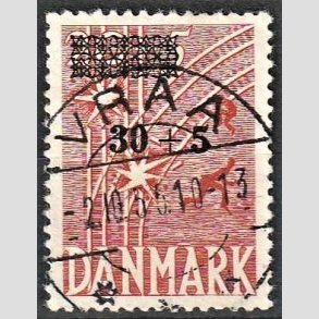 FRIM�RKER DANMARK | 1955 - AFA 359 - Frihedsfond provisorier - 30 + 5/20 + 5 �re r�d - Pragt Stemplet Vraa