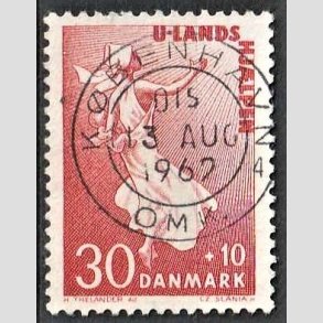 FRIMRKER DANMARK | 1962 - AFA 408 - Bistand - 30 + 10 re karamin - Pragt Stemplet