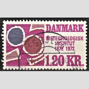 FRIM�RKER DANMARK | 1972 - AFA 523 - Meterologisk Institut 100 �r - 1,20 Kr. r�dviolet/r�dbrun/bl� - Lux Stemplet Esbjerg