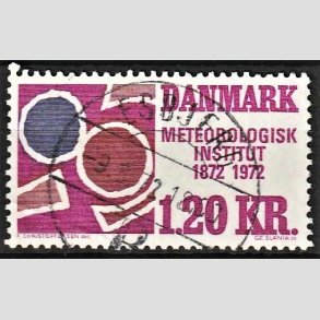 FRIM�RKER DANMARK | 1972 - AFA 523 - Meterologisk Institut 100 �r - 1,20 Kr. r�dviolet/r�dbrun/bl� - Lux Stemplet Esbjerg