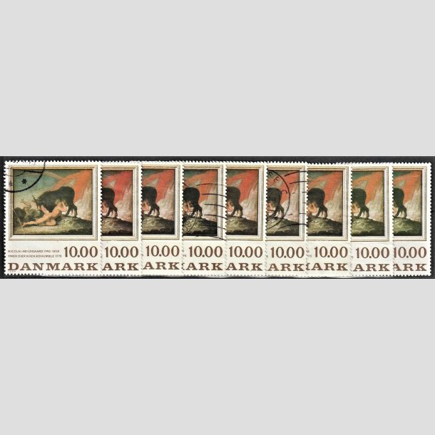 FRIMRKER DANMARK | 1984 - AFA 817 - N. Abildgaard (Engros) - 10,00 Kr. flerfarvet x 9 stk. - Stemplet