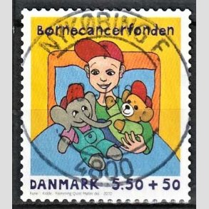 FRIMRKER DANMARK | 2010 - AFA 1605E - Brnecanserfonden - 5,50 + 0,50 Kr. flerfarvet - Pragt Stemplet Nykbing F