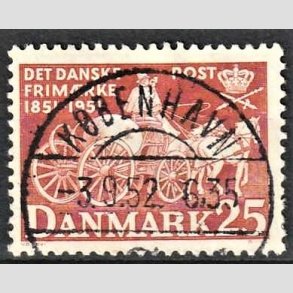 FRIM�RKER DANMARK | 1951 - AFA 332 - F�rste frim�rker 100 �r, 25 �re brunr�d - Pragt Stemplet K�benhavn