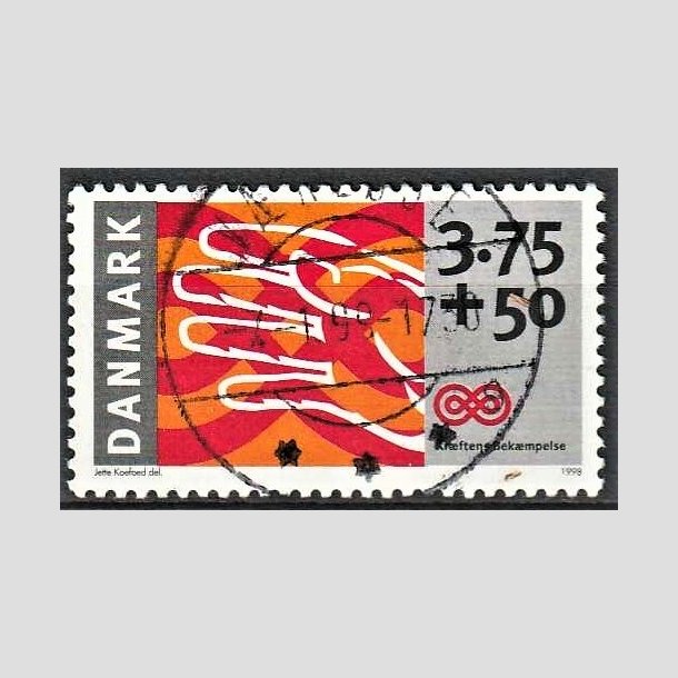 FRIMRKER DANMARK | 1998 - AFA 1186 - Krftens Bekmpelse - 3,75 Kr. + 50 re  flerfarvet - Pragt Stemplet Vrlse