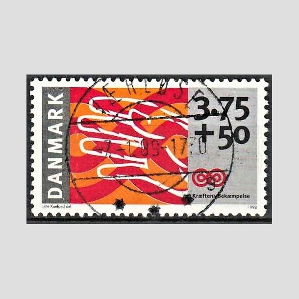 FRIMRKER DANMARK | 1998 - AFA 1186 - Krftens Bekmpelse - 3,75 Kr. + 50 re  flerfarvet - Pragt Stemplet Vrlse