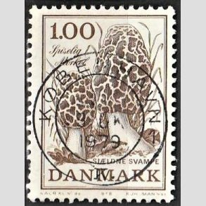 FRIM�RKER DANMARK | 1978 - AFA 669 - Sj�ldne svampe - 1,00 Kr. brun - Pragt Stemplet