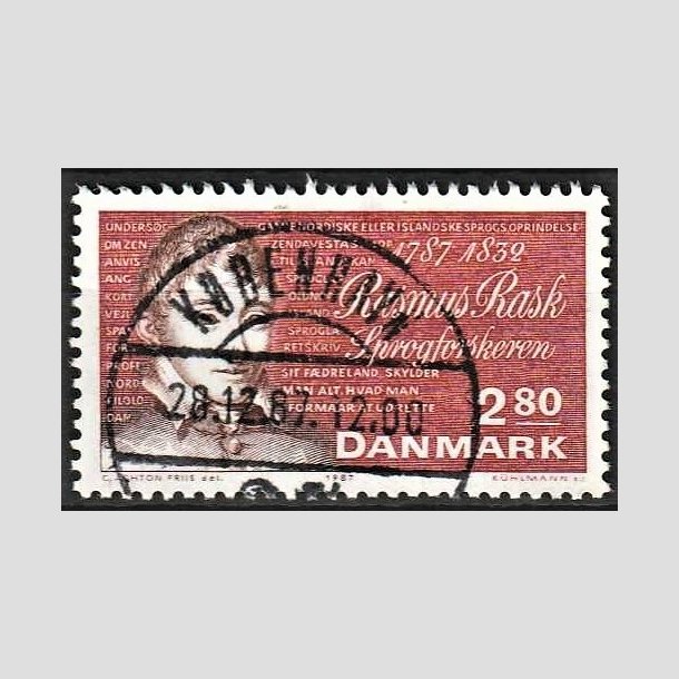 FRIMRKER DANMARK | 1987 - AFA 892 - Rasmus Rask - 2,80 Kr. rd - Pragt Stemplet Kbenhavn