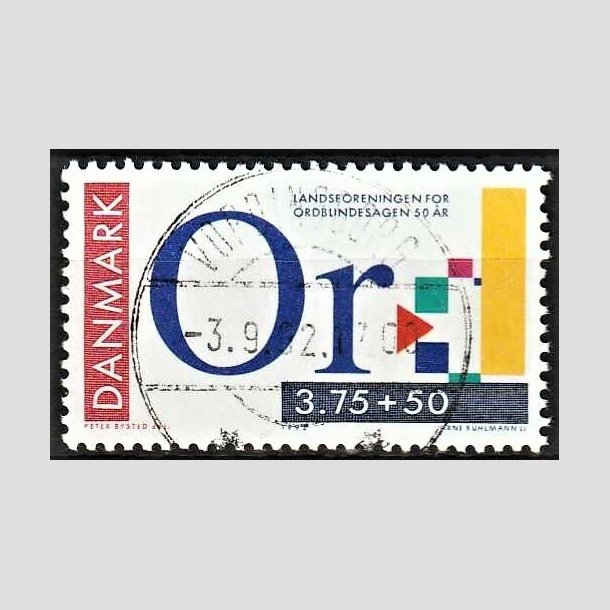 FRIMRKER DANMARK | 1992 - AFA 1025 - Ord-blindesagen 50 r - 3,75 Kr. + 50 re flerfarvet - Pragt Stemplet Vordingborg
