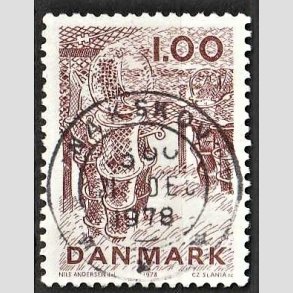 FRIM�RKER DANMARK | 1978 - AFA 665 - Dansk fiskeri - 1,00 Kr. r�dbrun - Pragt Stemplet Nakskov